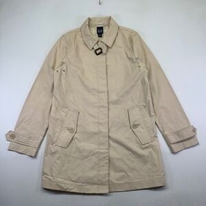 Vintage GAP Womens Trench Coat Medium Floral Lined Jacket 2003 Button Y2k